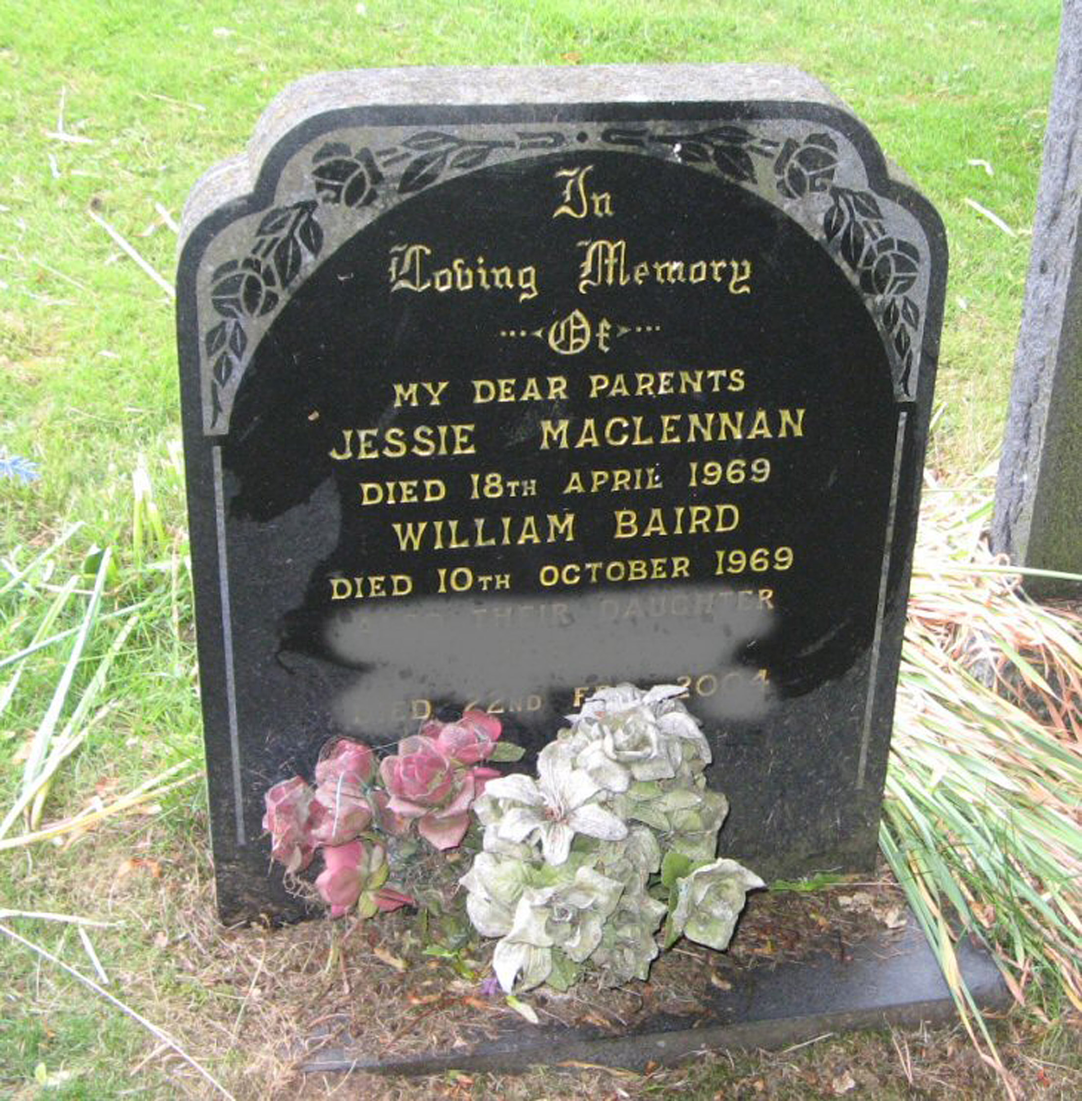 Photo of headstones/Jessie MacLennan (Baird) died 1969 MI Dingwall Mitchell Hill